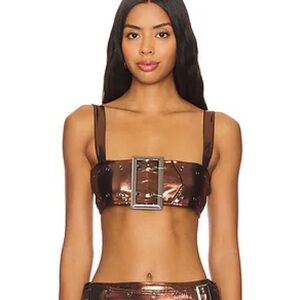 WeWoreWhat Metallic Brown Crop Top